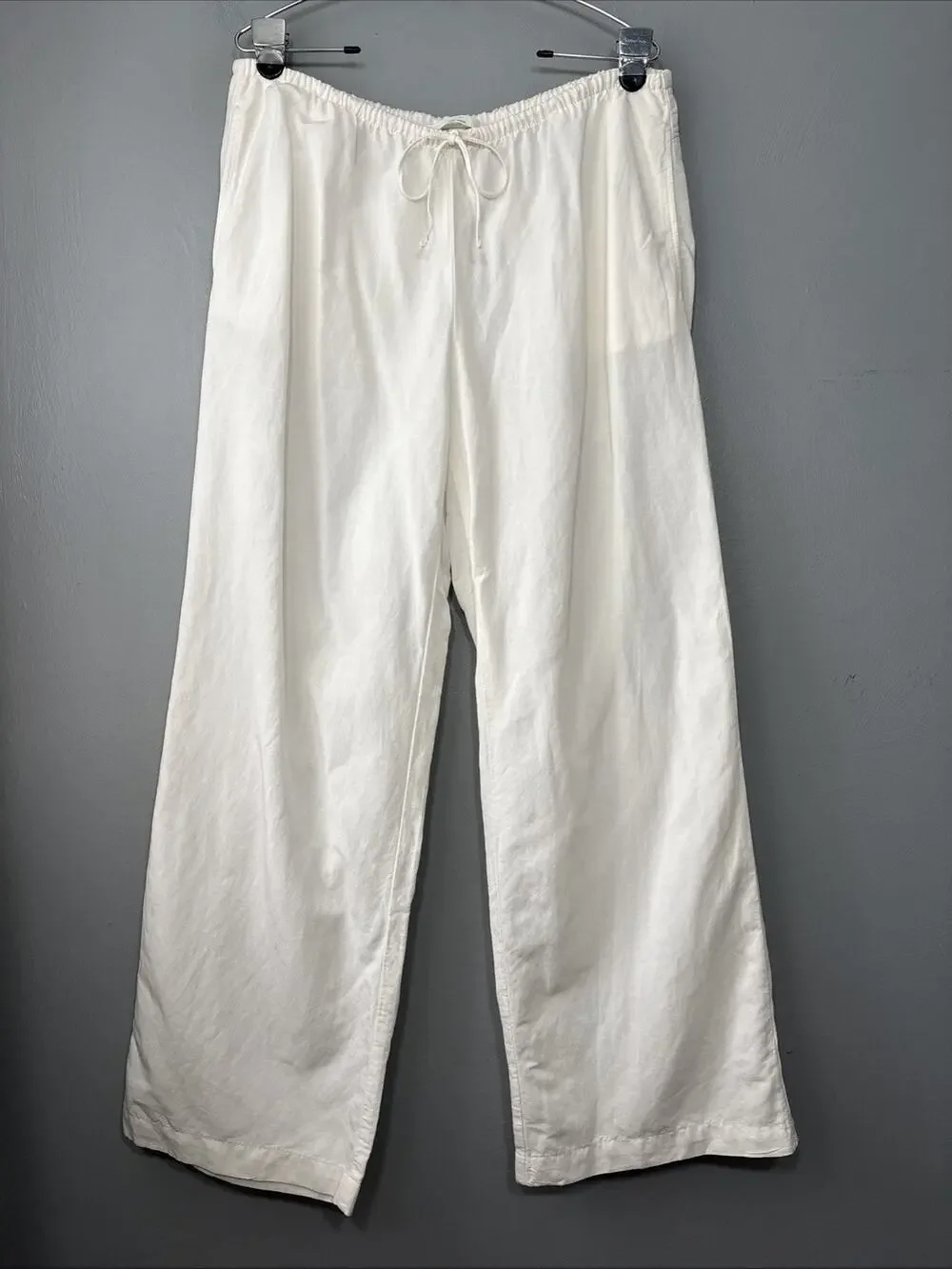 H&M Linen Blend Pants Size Large White Drawstring Wide Leg Lagenlook Minimalist